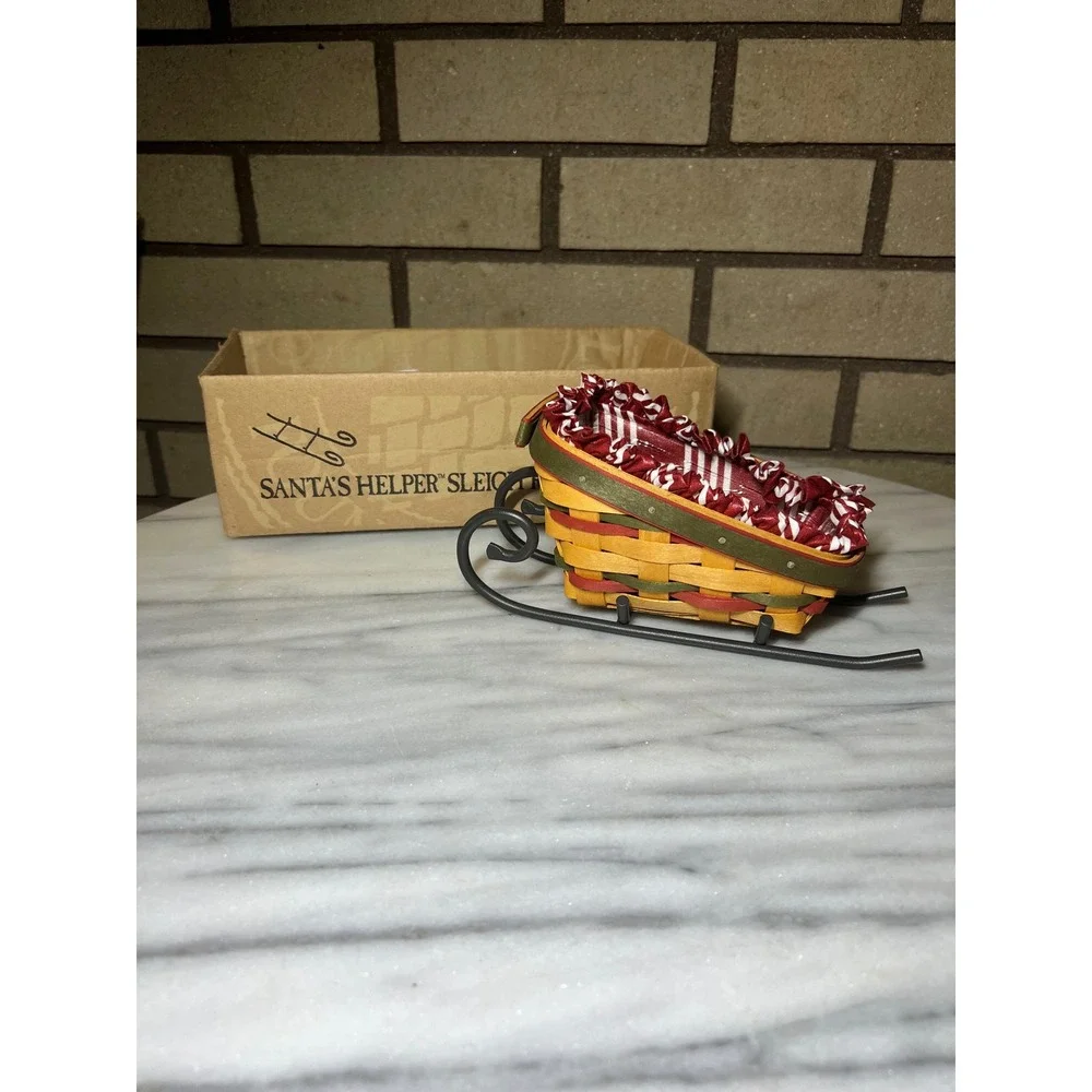 Longaberger Santas Helper Sleigh Basket 1999 Red Green Wrought Iron Runners Box